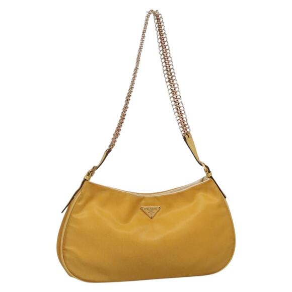 PRADA Chain Shoulder Bag Nylon Yellow Gold - Picture 1 of 9